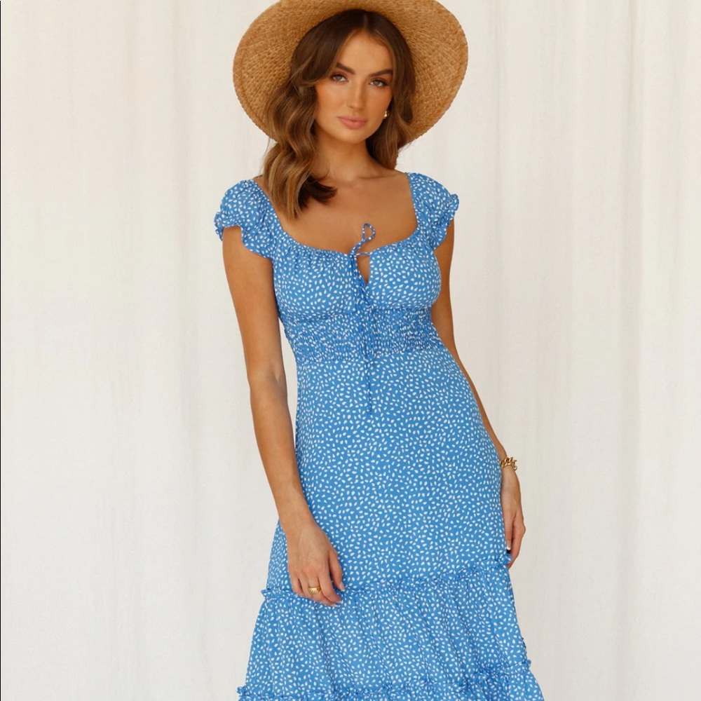 Hello Molly “Should be loving someone” midi dress blue